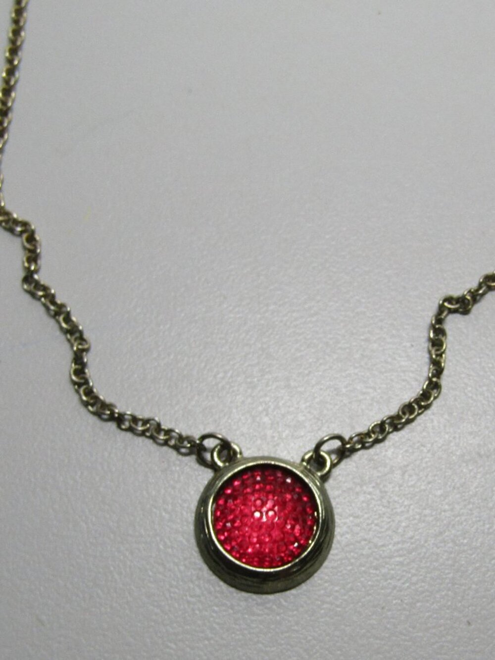 VCLM Red Druzy Pendant Necklace Gold Tone 15'